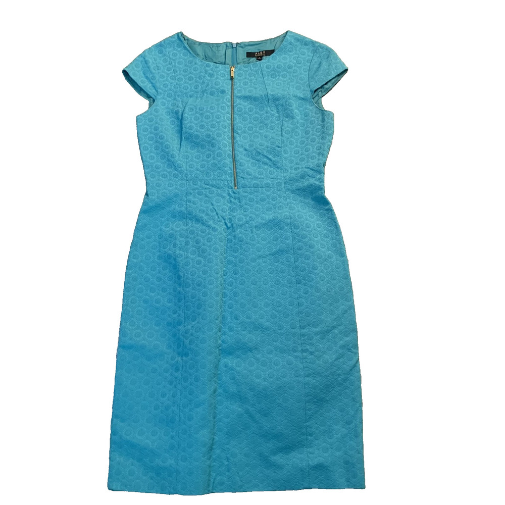 ALEX MARIE TURQUOISE SUNBURST EMBEDDED PATTERN LINED PARTIAL ZIP FRONT DRESS 4
